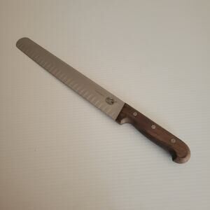 Vintage R.H.Forschner Victorinox 12" Slicing Knife w/ Granton Edge wooden handle